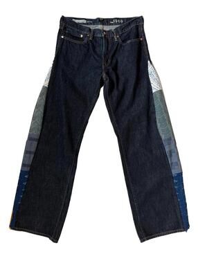 Reworked Wide Leg Jeans Patchwork Panels Upcycled Denim 34W